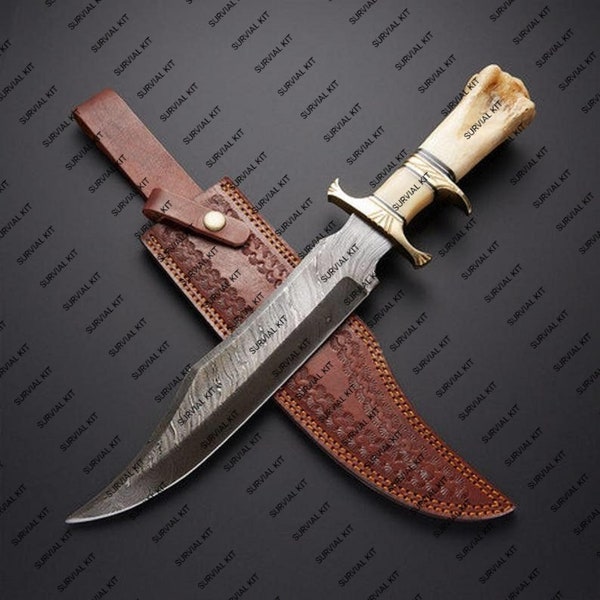 Handmade Damascus Hunting Camping Survival tactical knife with leather Sheath| Hand forged damascus Knives gift for him, Best Christmas Gift