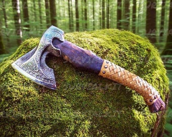 Custom Viking Axe | Hand-Forged Carbon Steel Personalized Hatchet with Wooden | Engraved Axe Gift for Him, Wedding, Groomsmen, Anniversary