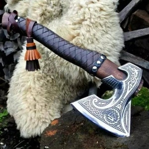 Viking Forged Custom Made Viking AXE, Axes, Hatchet. RAGNAR, gift for him, Forged birthday gift for him-Anniversary Gift-Leather Sheath