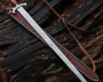 Damascus staal Vikingzwaardreplica | Handgesmeed Noors krijgerszwaard | Middeleeuwse fantasie verzamelzwaarden| Handgemaakt kerstcadeau voor hem