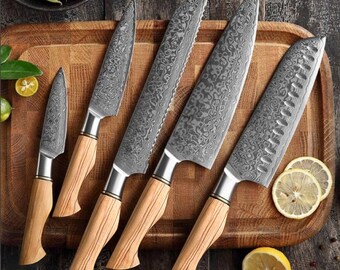 Custom Damascus Chef Set, Handmade Kitchen knife, Damascus Chef knives, Cooking knife, Kitchen knives, Anniversary & Birthday gift USA