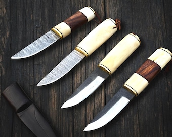 Hand Forged Puukko knife, High-Carbon Steel Hunting knive, Camping knives | leather sheath | personalized engraving | Gift for Boyfriend