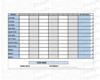 Baseball / Softball Lineup Card and Position Chart for Coaches (Little League and Youth Leagues)