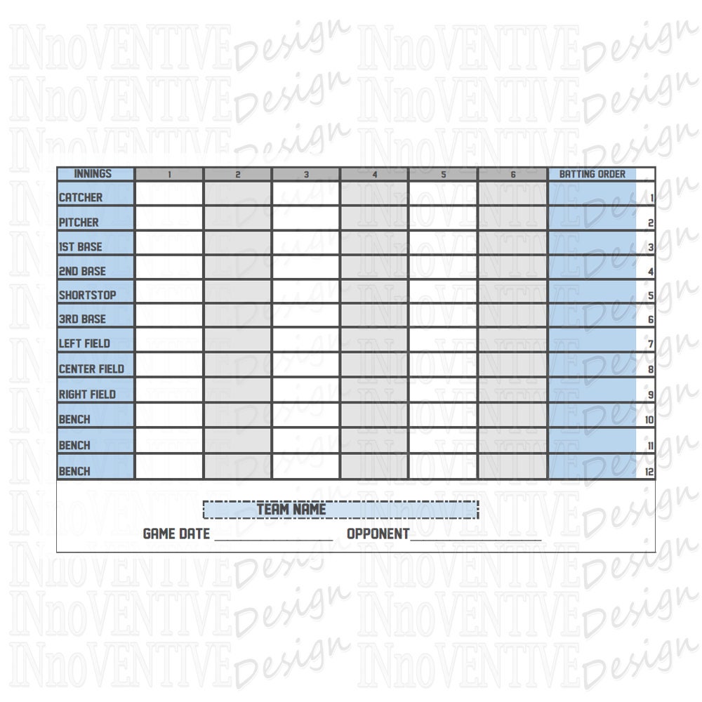 Baseball / Softball Lineup Card and Position Chart for Coaches little