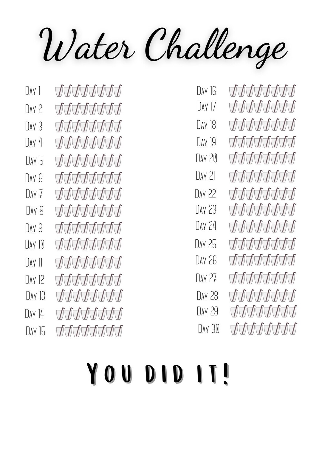 Water Challenge Chart Examples Water Challenge Tracker - Etsy