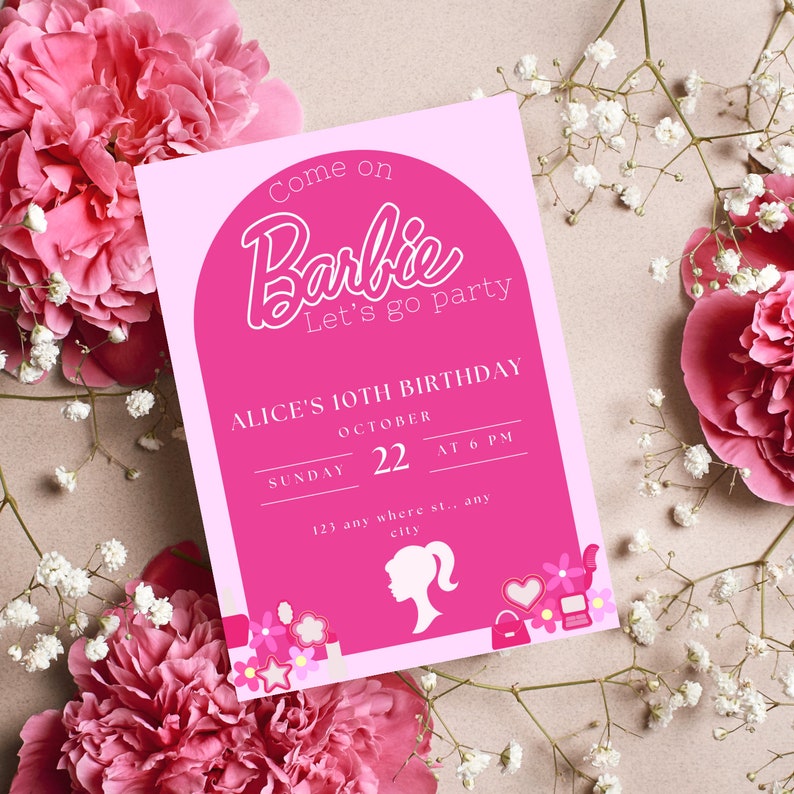 Barbie Invitation Editable Digital Canva Template Etsy Barbie Invitation Editable Digital Canva Template Etsy