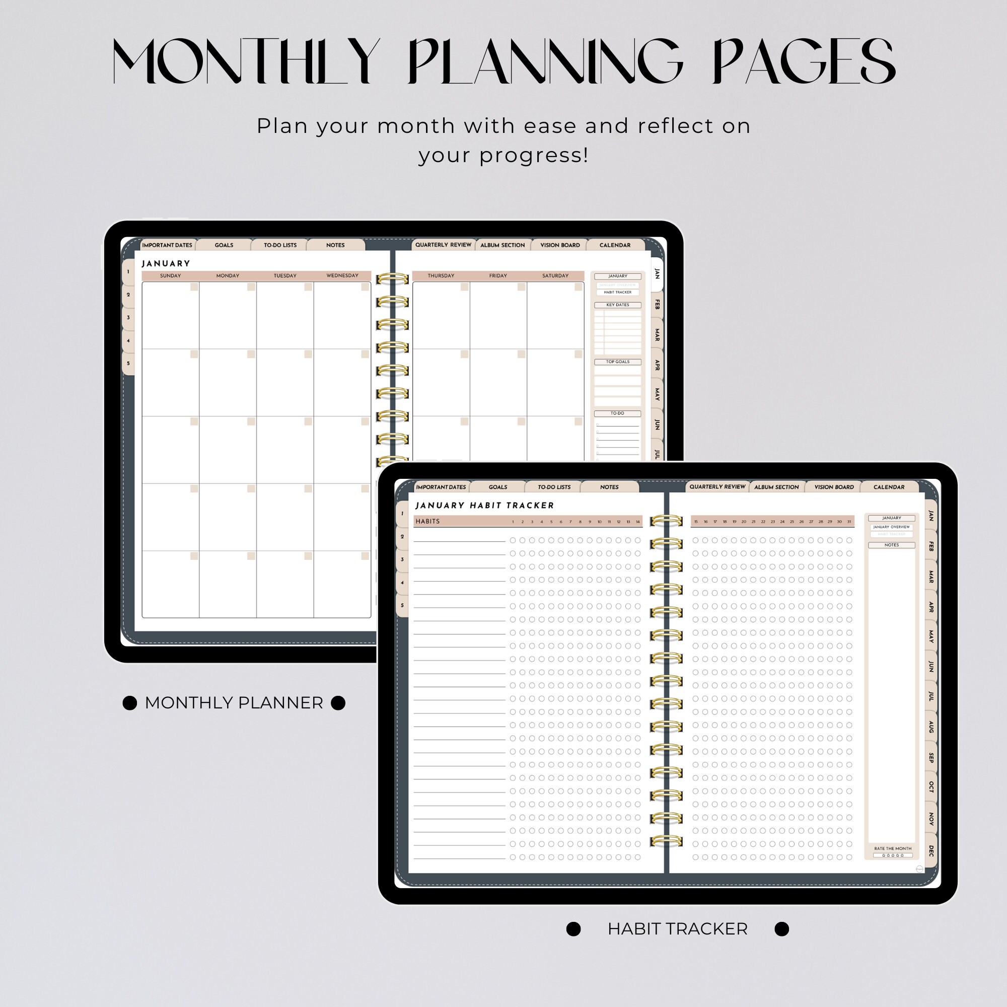 SUNDAY Start Undated Digital Planner | Hyperlinked Digital Planner ...