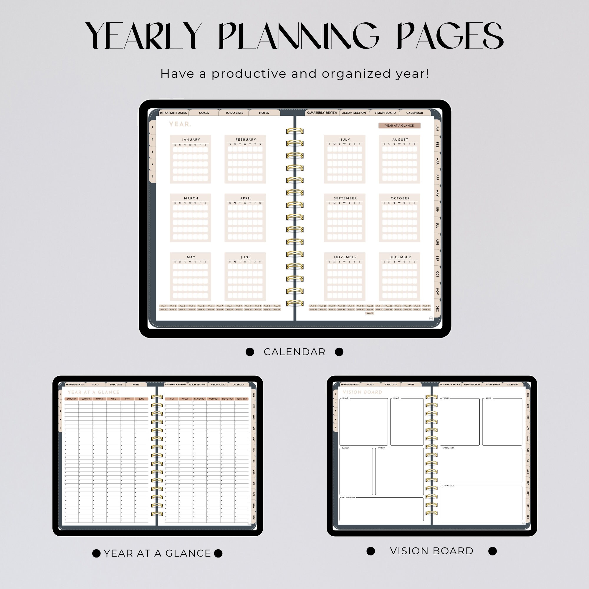 SUNDAY Start Undated Digital Planner | Hyperlinked Digital Planner ...