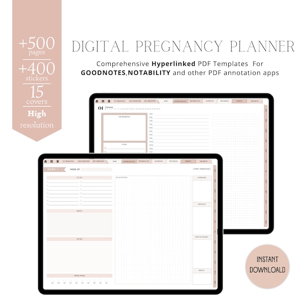Digital Pregnancy Planner | Undated Pregnancy Journal | Hyperlinked Planner | Digital Journal | Pregnancy Diary | GoodNotes | Notability |