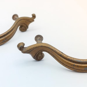 Quantity: 2 - Brass, Antique French Provincial Drawer Pulls - Vintage Floral Ribbon Handle