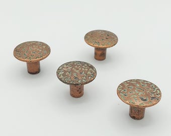Quantity: 1 - Vintage MCM Textured Drawer Knobs- Hammered Copper Buttons Furniture Hardware
