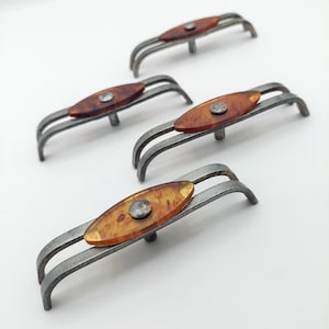Quantity: 1 - Vintage Tortoise Shell Bakelite Drawer Pull - Silver Art Deco Furniture Handle