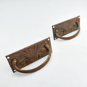 Quantity: 2 - Antique European Art Deco Drawer Pulls | Pressed Geometric Bail Handles