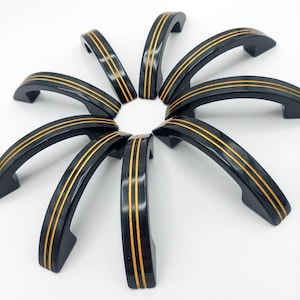 Vintage Bakelite Art Deco Drawer Pull - Black And Gold Striped Cabinet Handle - Quantity: 1