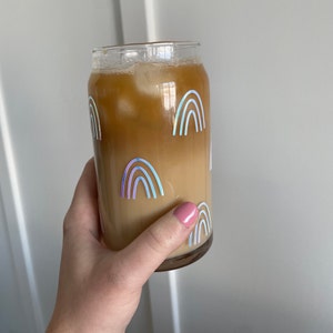 | de verre à café glacé arc-en-ciel 16oz CanEtte Verre Tasse | Tasse en verre de canette de bière avec arcs-en-ciel