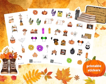 Cute Spooky Halloween Stickers, Fall Planner Stickers (Digital Download)