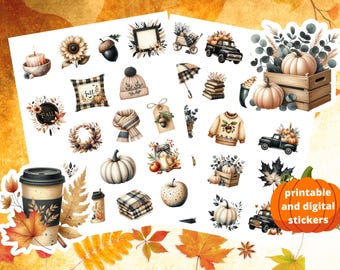 Cozy Fall Stickers: Printable & Digital Planner Stickers (Cricut, PDF, PNG Files)