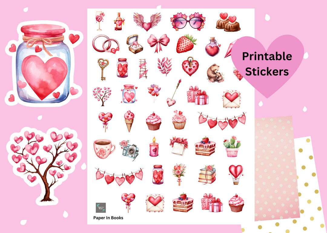 Printable Valentines Day Stickers, Valentines Day Planner Stickers ...