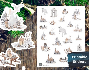 Winter Fairytale Stickers, Christmas Scene PNG, Cricut Stickers (Digital Download)
