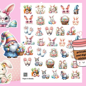 Easter Gnome & Bunny Stickers: Printable Spring Stickers (Digital PNG)