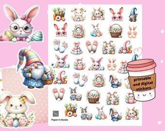 Oster Wichtel & Häschen Sticker: Frühling Sticker zum selbst ausdrucken (Digital PNG)