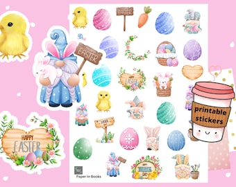 Easter Gnome Stickers, Bunny, Eggs (Printable Stickers)