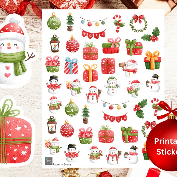 Printable Christmas Snowmen Stickers, Printable Christmas Ornament Stickers, Snowmen Planner Stickers, Cricut Christmas Stickers