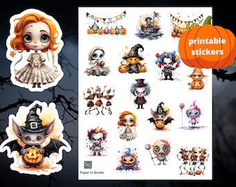 Printable Spooky Halloween Stickers: Cricut PNG Stickers (Digital Download)