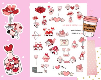 Printable Valentines Day Gnome Stickers: Planner & Cricut (Digital Stickers)