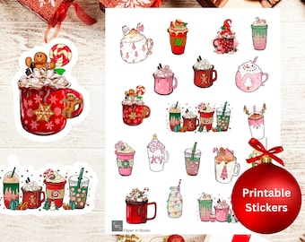 Christmas Coffee Stickers, Holiday Mug PNG (Digital Download)