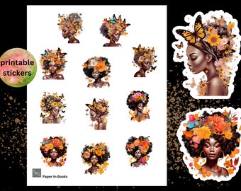 Black Girl Butterfly Stickers, Afro Stickers (Digital)