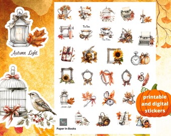 Vintage Fall Stickers: Rustic Autumn Planner Stickers (Digital/Printable)