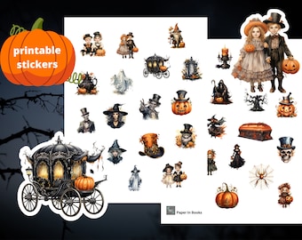 Printable Vintage Halloween Stickers: Pumpkin, Cricut PNG (Digital Download)