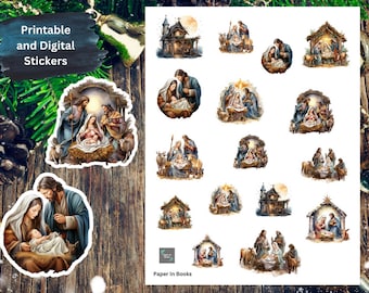 Printable Nativity Scene Stickers: Christmas Holiday Stickers (Digital PNG, PDF)