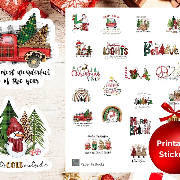 Cozy Farmhouse Christmas Stickers, Printable Farmhouse Christmas Stickers, Christmas Planner Stickers, Cricut Stickers, Print and Cut