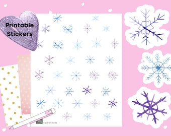 Periwinkle Snowflake Printable Stickers, Holiday Planner Stickers (Digital Download)