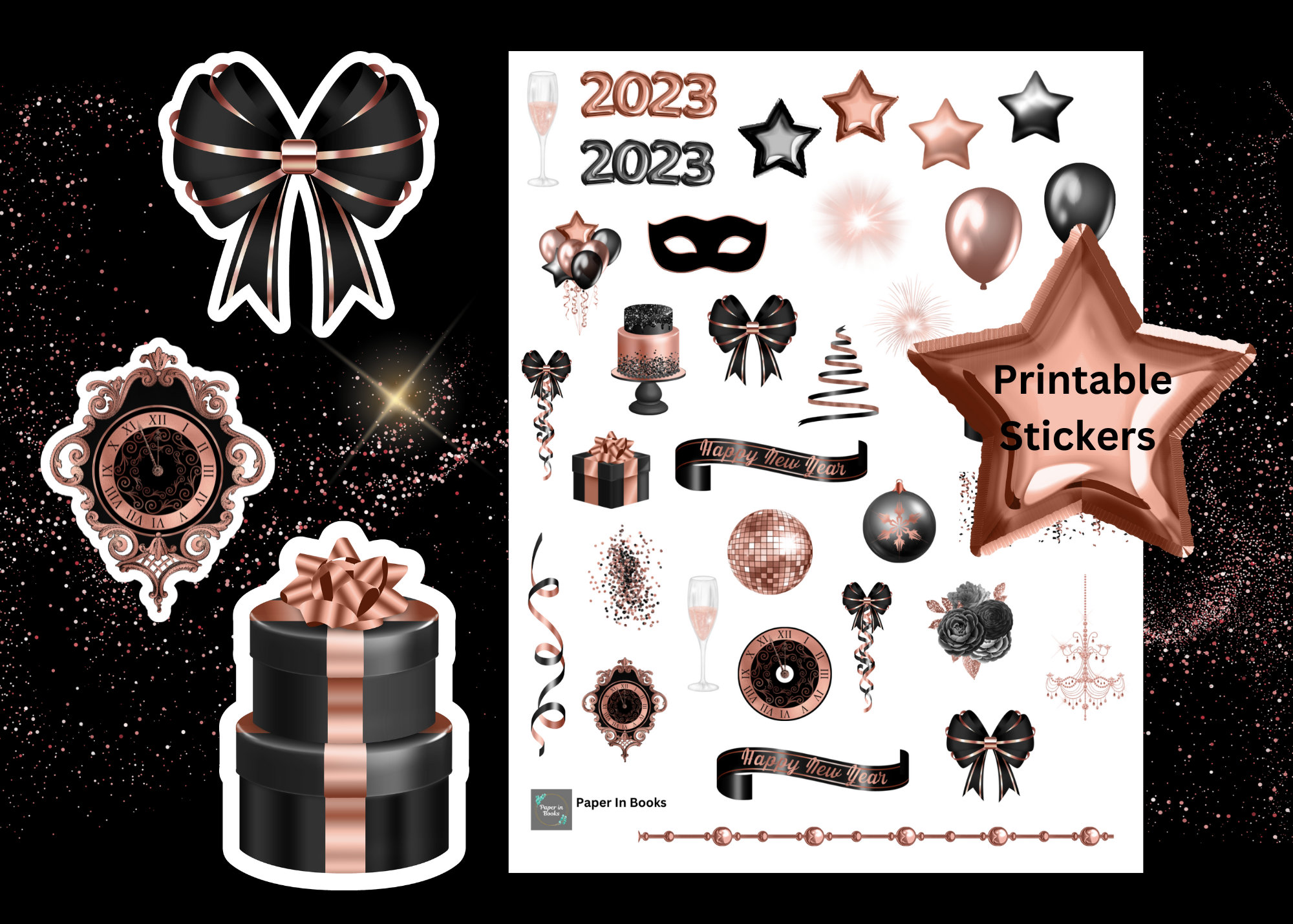 New Years Eve Printable Stickers, New Years Party Stickers, New Years ...