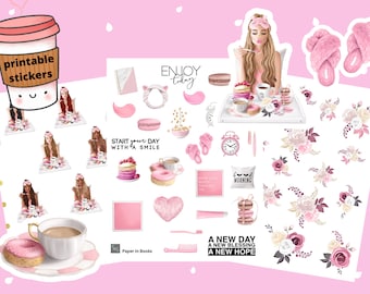 Self Care Planner Stickers, Girl Boss Morning Routine (Digital Download)