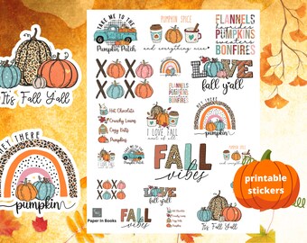 Autocollants imprimables d'automne douillet : citrouilles, feux de joie (PNG, PDF)