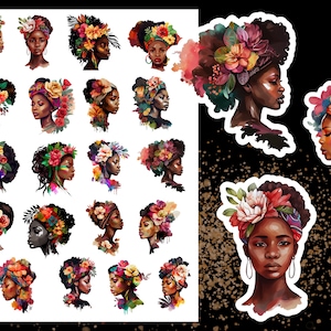 Printable Black History Month Stickers, Afro Girl Printable Stickers, Black History Digital Stickers, Black Girl Magic Stickers, Cricut