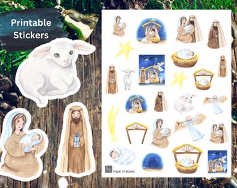 Printable Nativity Scene Stickers: Christmas Holiday Stickers (PNG, PDF)