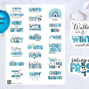 Printable Winter Stickers, Digital Winter Stickers, Christmas Stickers, Christmas PNG Stickers, Holiday Stickers, Cricut Stickers, Blue PNG