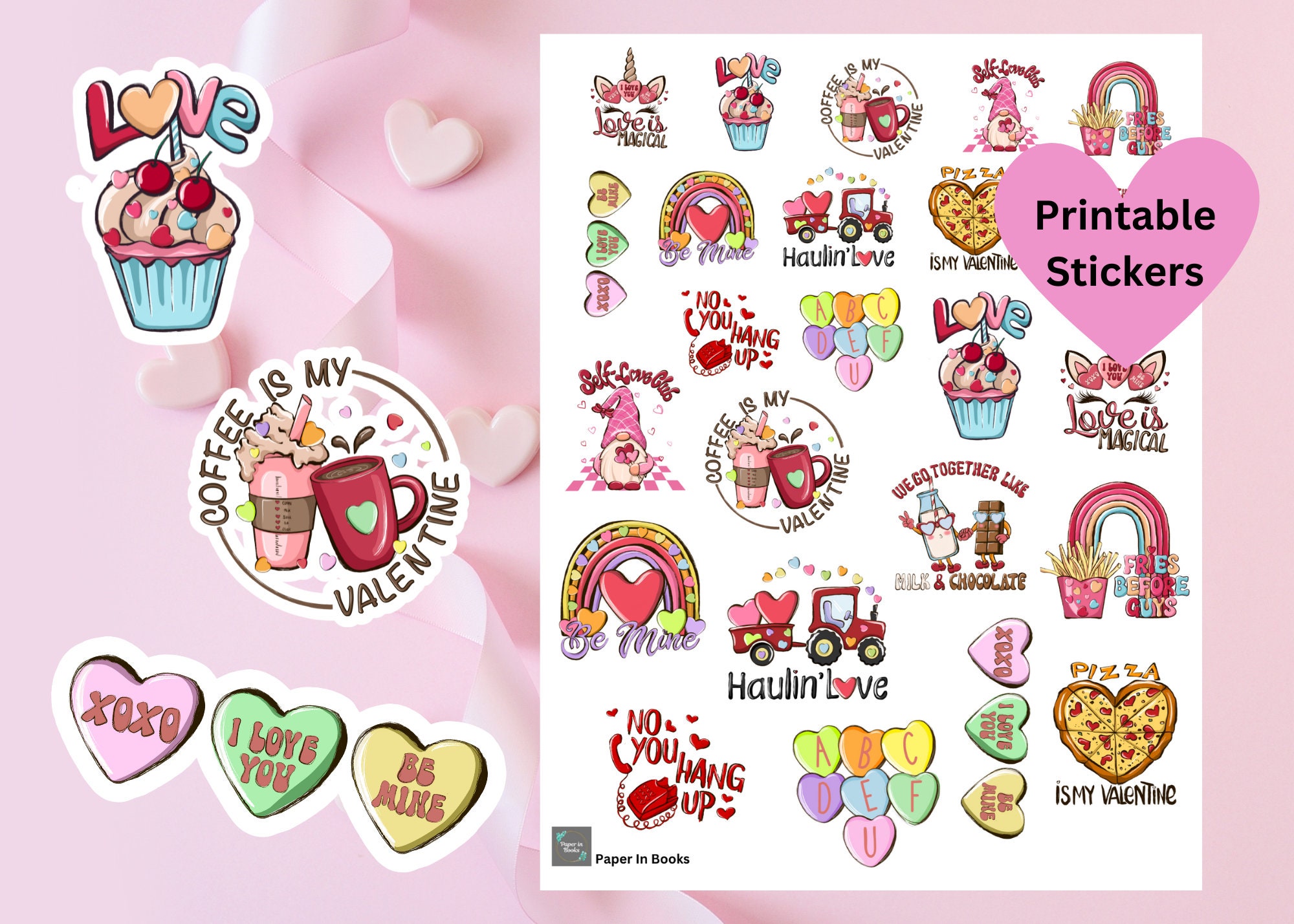 Printable Heart Stickers  Alcohol Ink Valentine Stickers