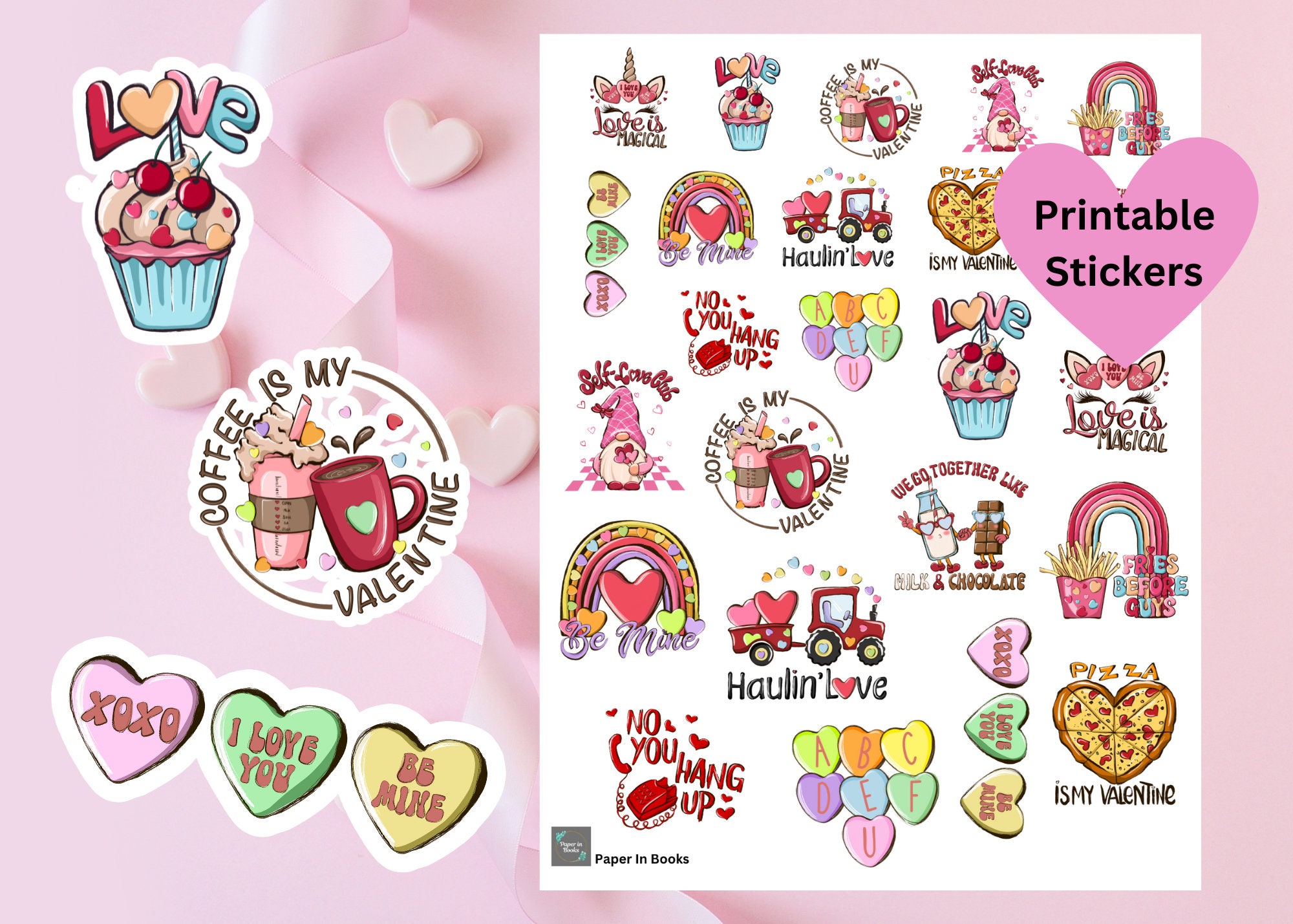 Printable Stickers for Planners, Scrapbooking or Card Making, Valentine  Glam Day Planner Love