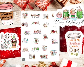 Christmas Coffee Stickers, Holiday Planner Stickers (Digital Download)
