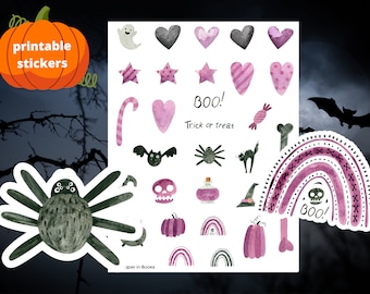 Halloween Spooky Season Stickers, Watercolor Planner Cuties (Digital/Printable)
