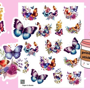 Printable Butterfly Stickers, Digital Butterfly Stickers, Spring Butterfly Stickers, Summer Butterfly Stickers, PNG Butterfly Stickers
