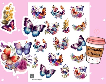 Watercolor Butterfly Stickers, Spring Planner Stickers (Digital Download)