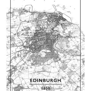 Carte historique d'Édimbourg, impression d'Édimbourg, affiche minimaliste d'Édimbourg, art d'Édimbourg en Écosse, carte d'Édimbourg en noir et blanc