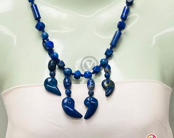 Boho Lapis Lazuli Stein Halskette | Handmade Blau Edelstein Perlen Schmuck